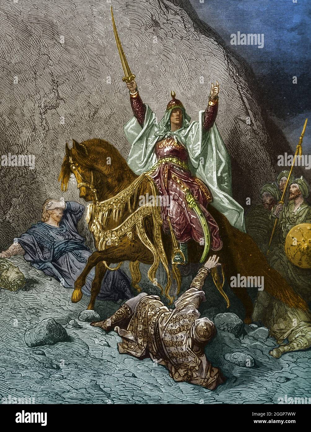Colorized illustration of Saladin (1138 - 1193), first sultan of Egypt and Syria. Stock Photo