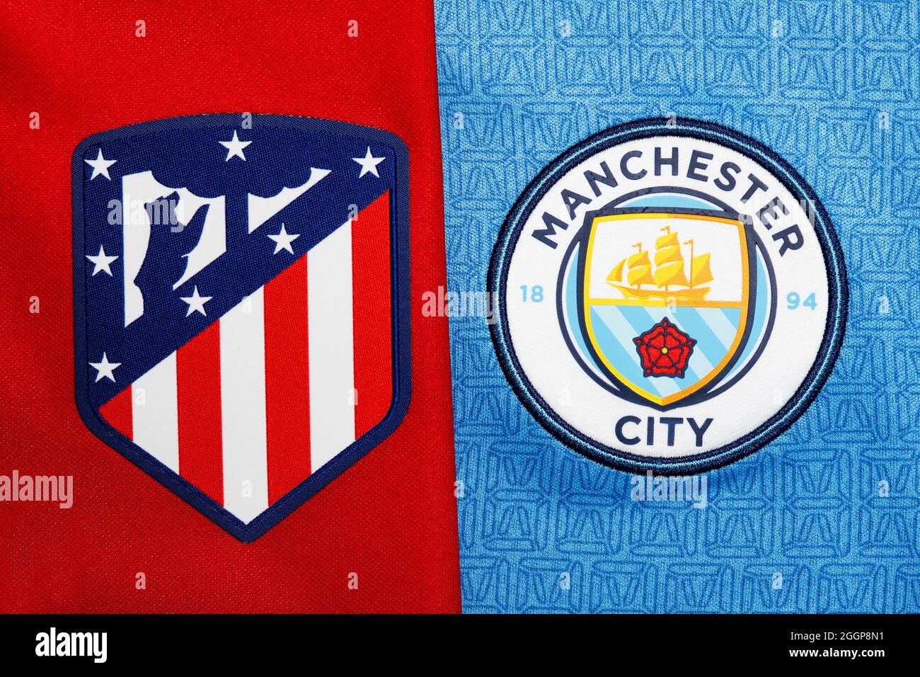 Close up of Manchester City & Atletico Madrid club crest Stock Photo - Alamy