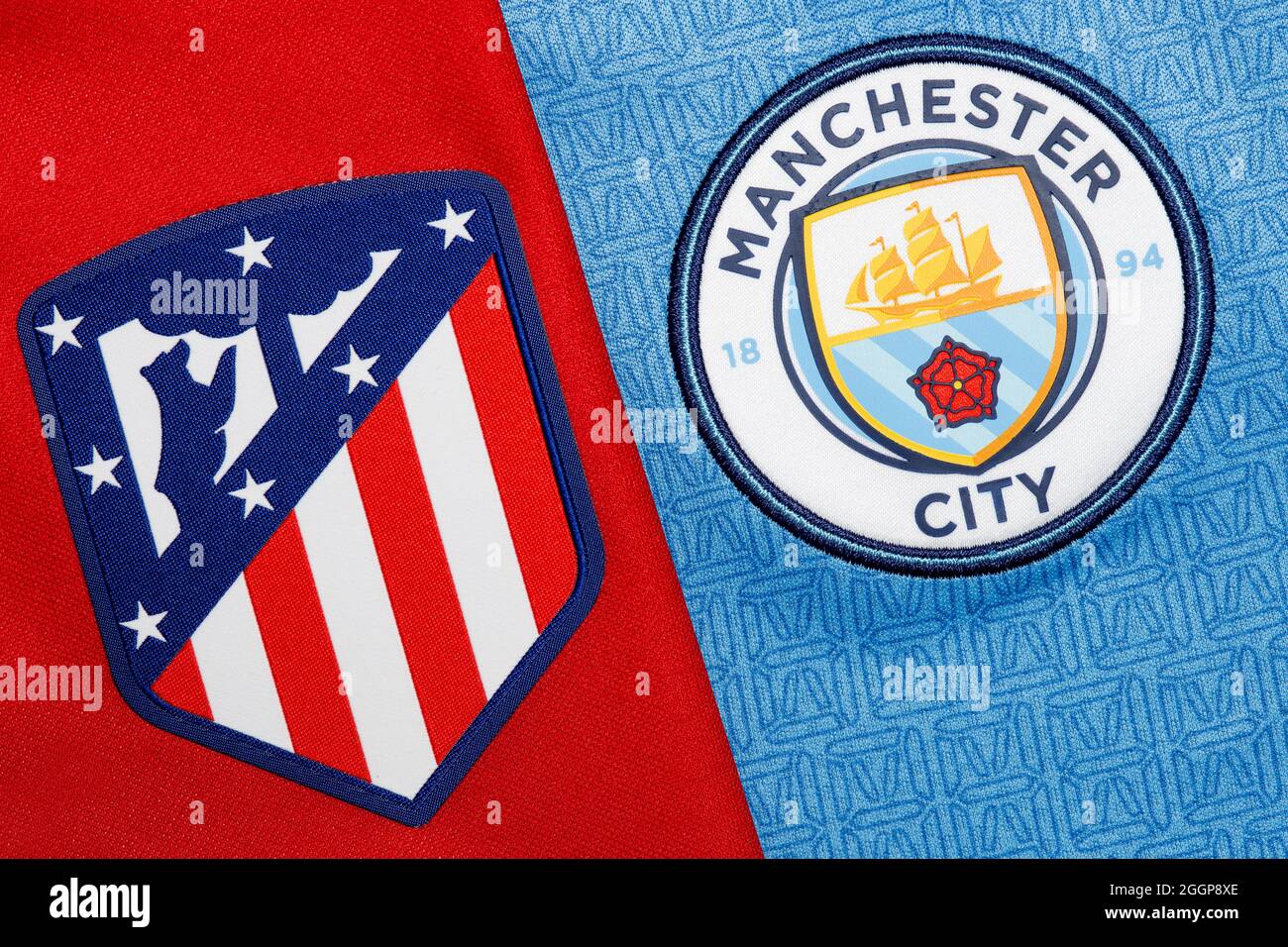Close up of Manchester City & Atletico Madrid club crest Stock Photo - Alamy