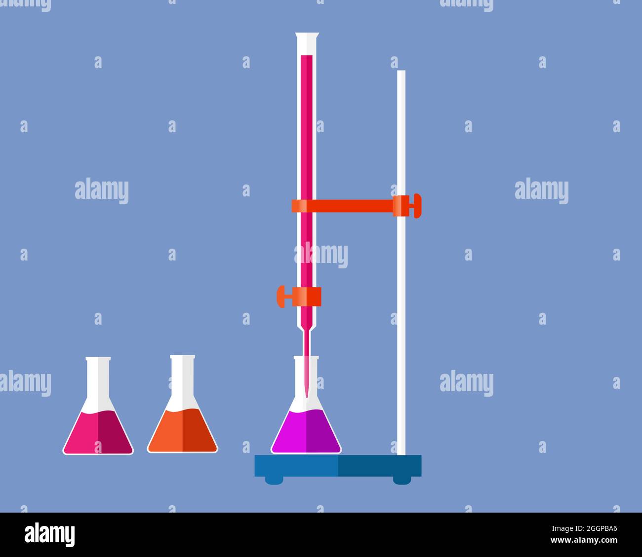 Vector image of chemical titration with Buratte and Conical flask on