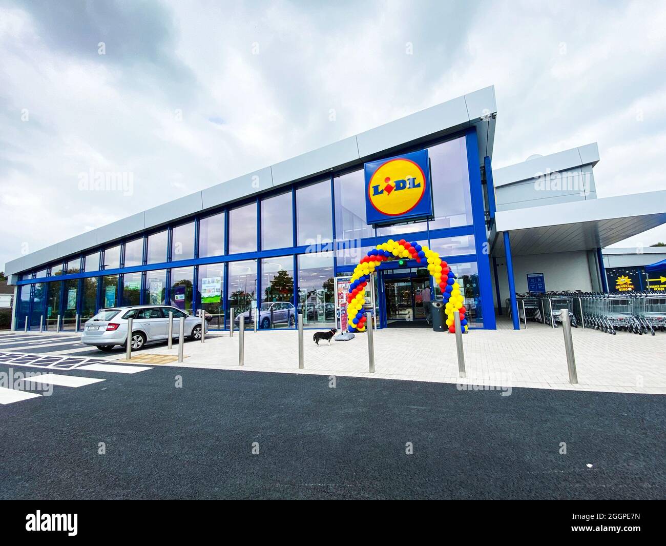 September 2nd, 2021, Cork, Ireland - the renovated Lidl supermarket at Ballyvolane reopened after being closed a few weeks for renovation Stock Photo