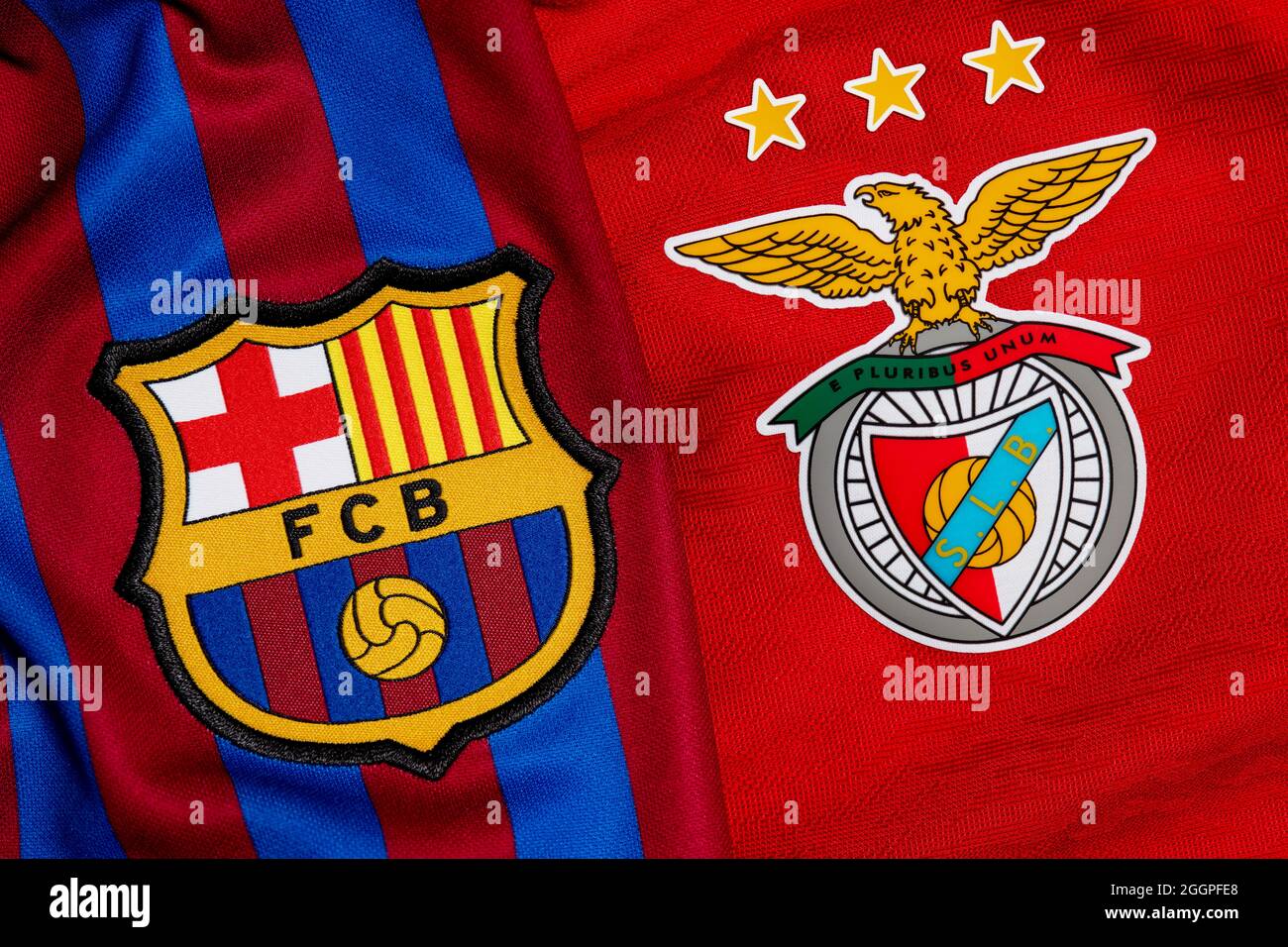 Close up of FC Barcelona & Benfica club crest Stock Photo - Alamy