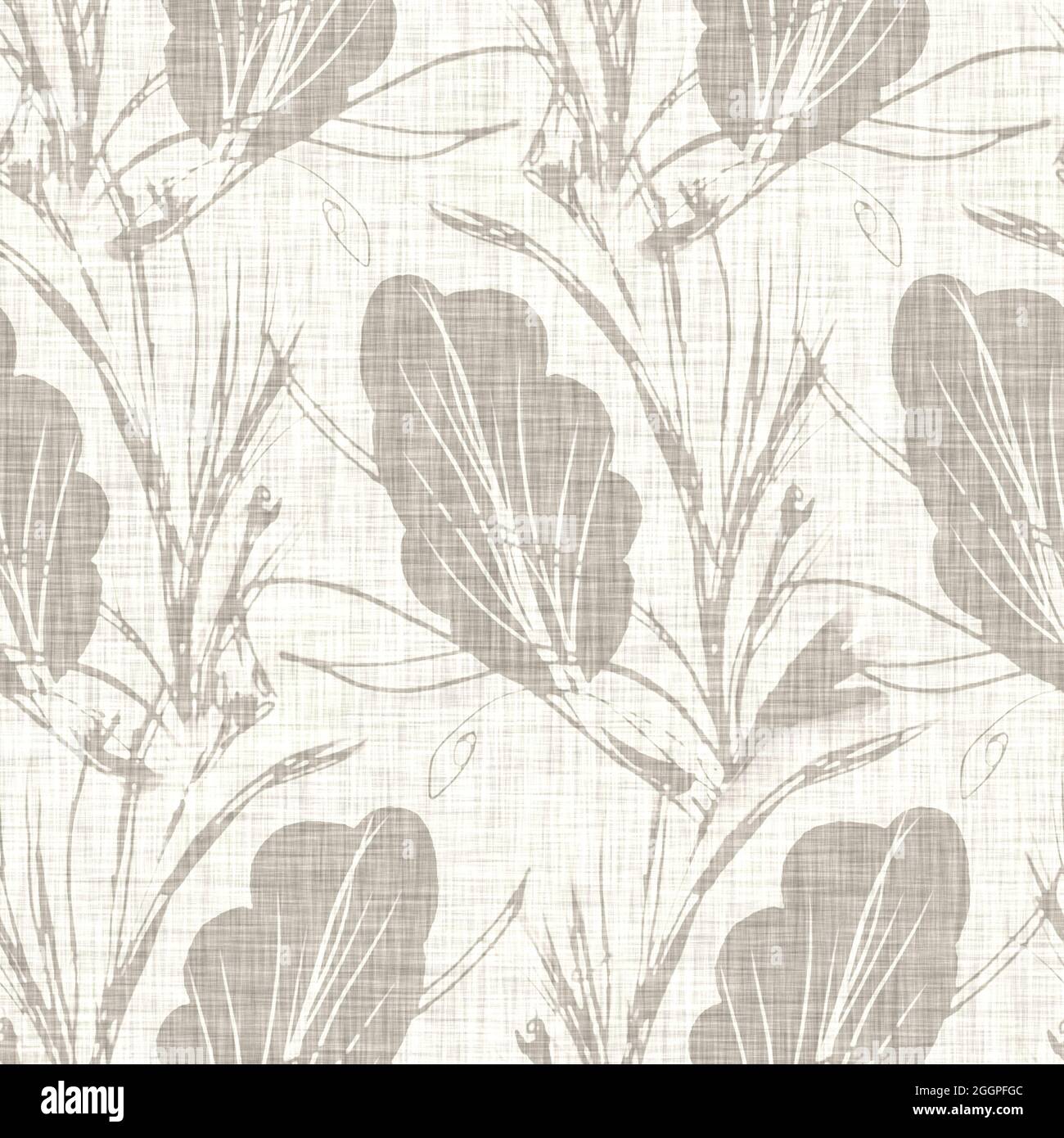 Hand drawn grey flower motif linen texture. Whimsical garden seamless  pattern. Modern spring doodle floral nature textile for home decor.  Botanical Stock Photo - Alamy