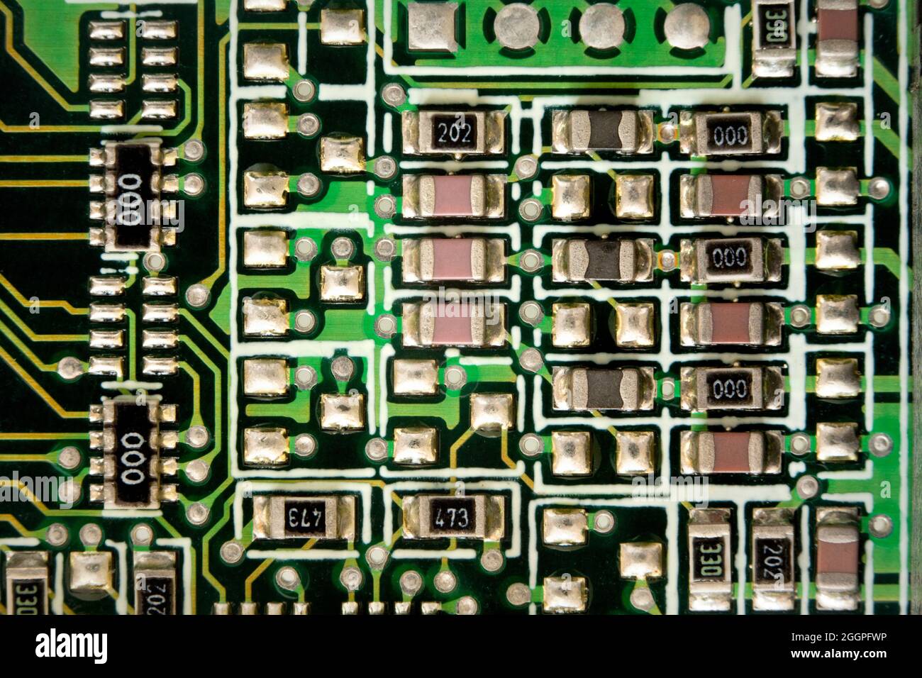 SMD resistors on circuit board closeup - USA Stock Photo