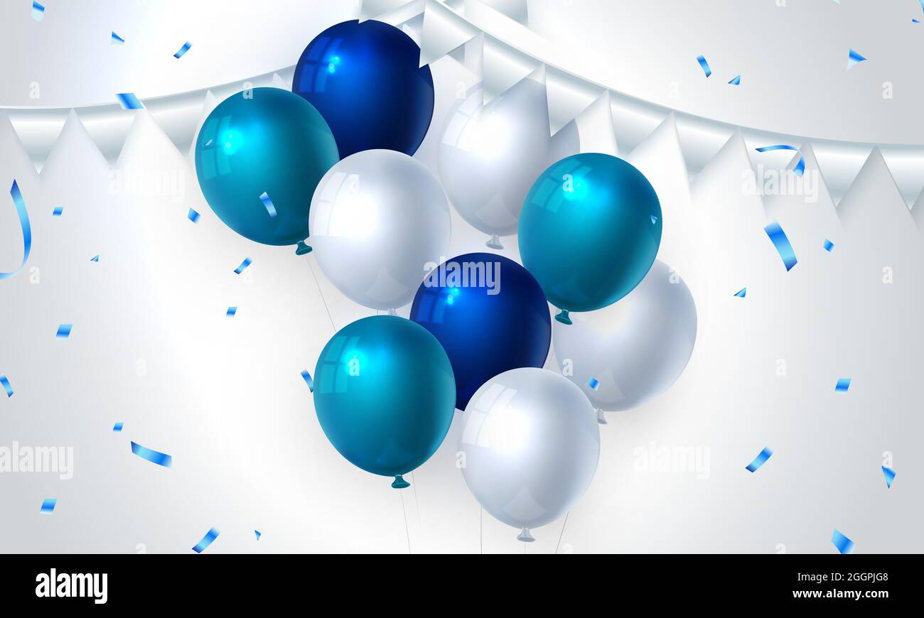 Elegant blue ballon and ribbon Happy Birthday celebration card banner  template background Stock Vector