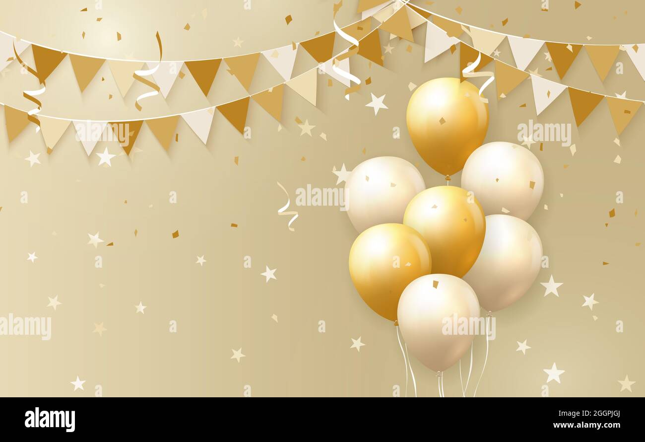 Elegant yellow golden ballon and ribbon flag Happy Birthday celebration  card banner template background Stock Photo - Alamy