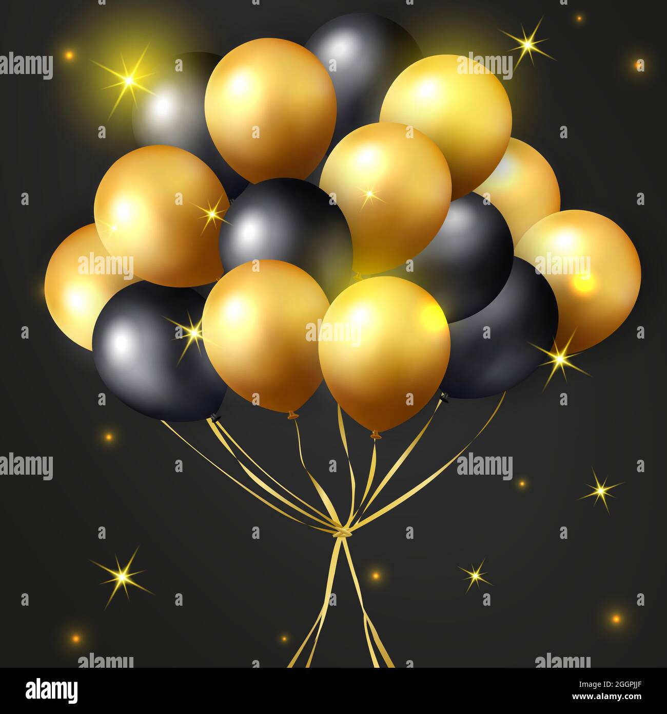Elegant golden yellow black ballon Happy Birthday celebration card banner  template background Stock Photo - Alamy