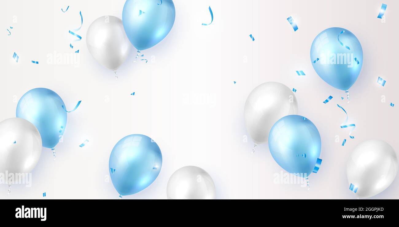Elegant blue white ballon and party propper ribbon Happy Birthday