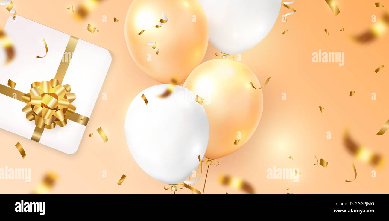Elegant golden yellow ballon Happy Birthday celebration card banner  template background Stock Photo - Alamy