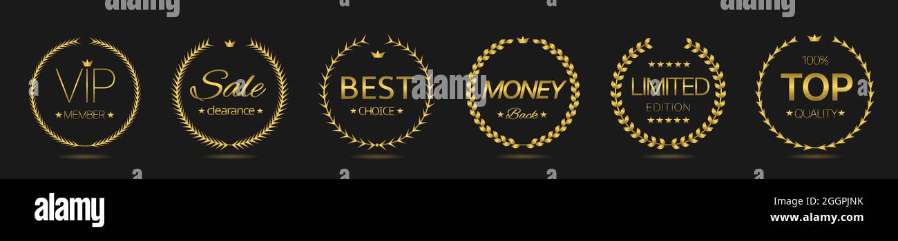 Vip member Golden laurel wreath label set Stock Vector Image & Art - Alamy