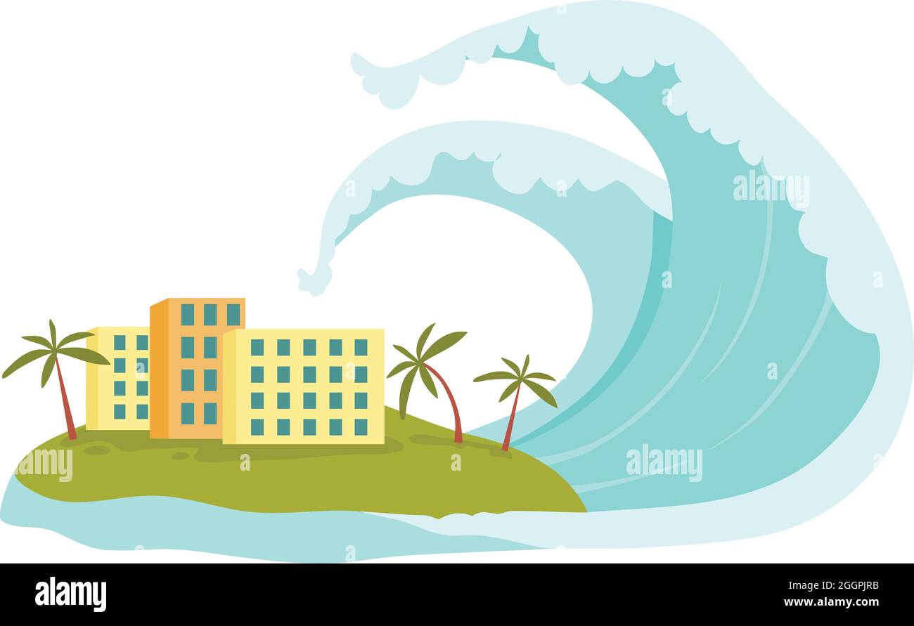 Tsunami island wave icon cartoon vector. Sea ocean Stock Vector