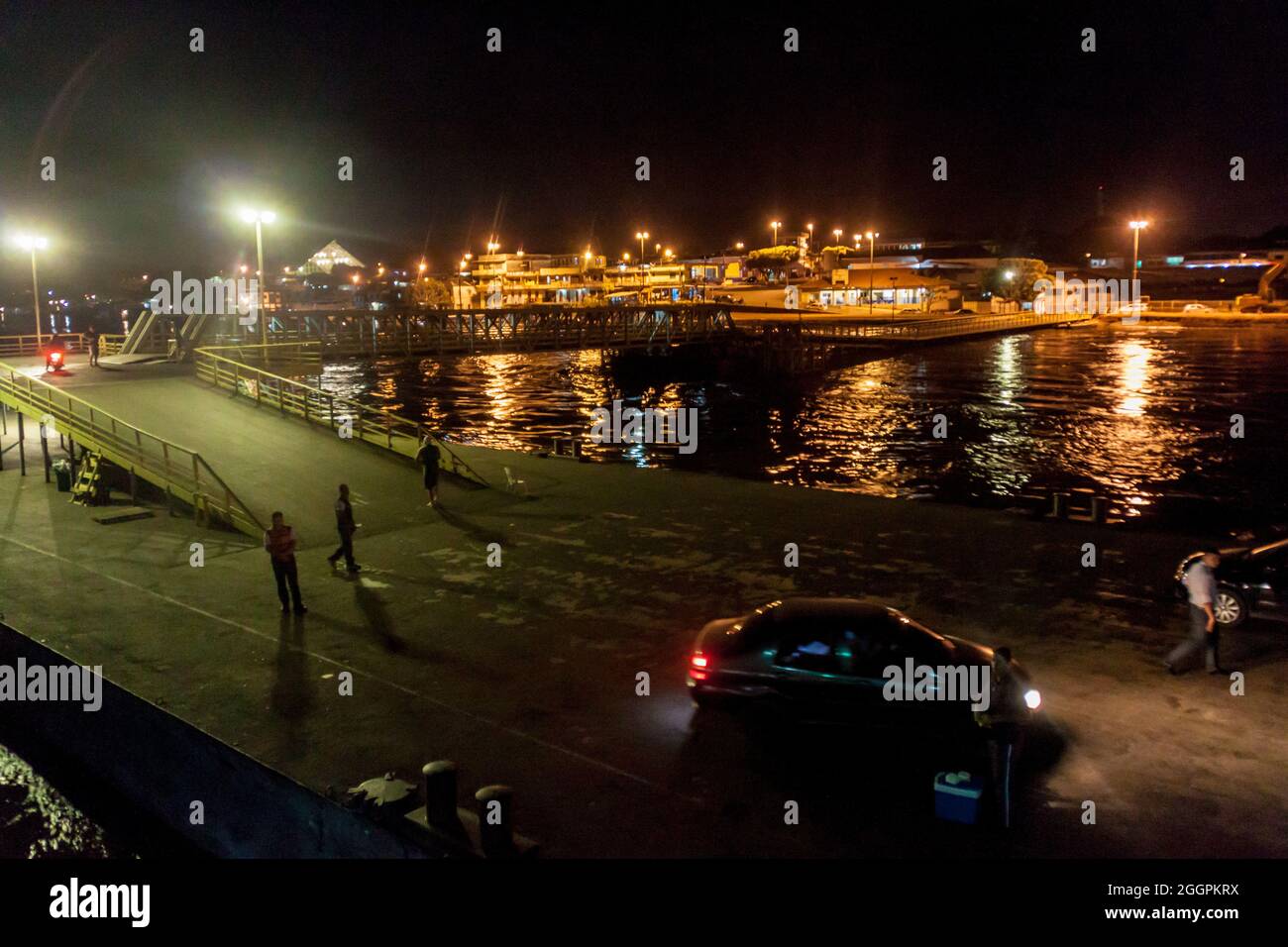 ITACOATIARA, BRAZIL - JUNE 23, 2015: Night view of a pier at the river port of Itacoatiara town, Brazil. Stock Photo