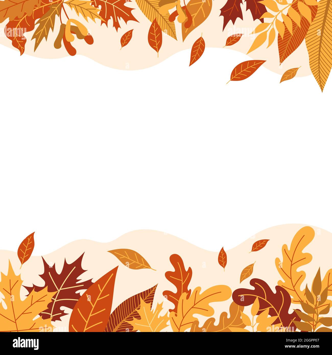 Orange autumn leaves vector illustration. Autumn Halloween frame with leaves, graphic icon or print isolated on white background Stock Vector