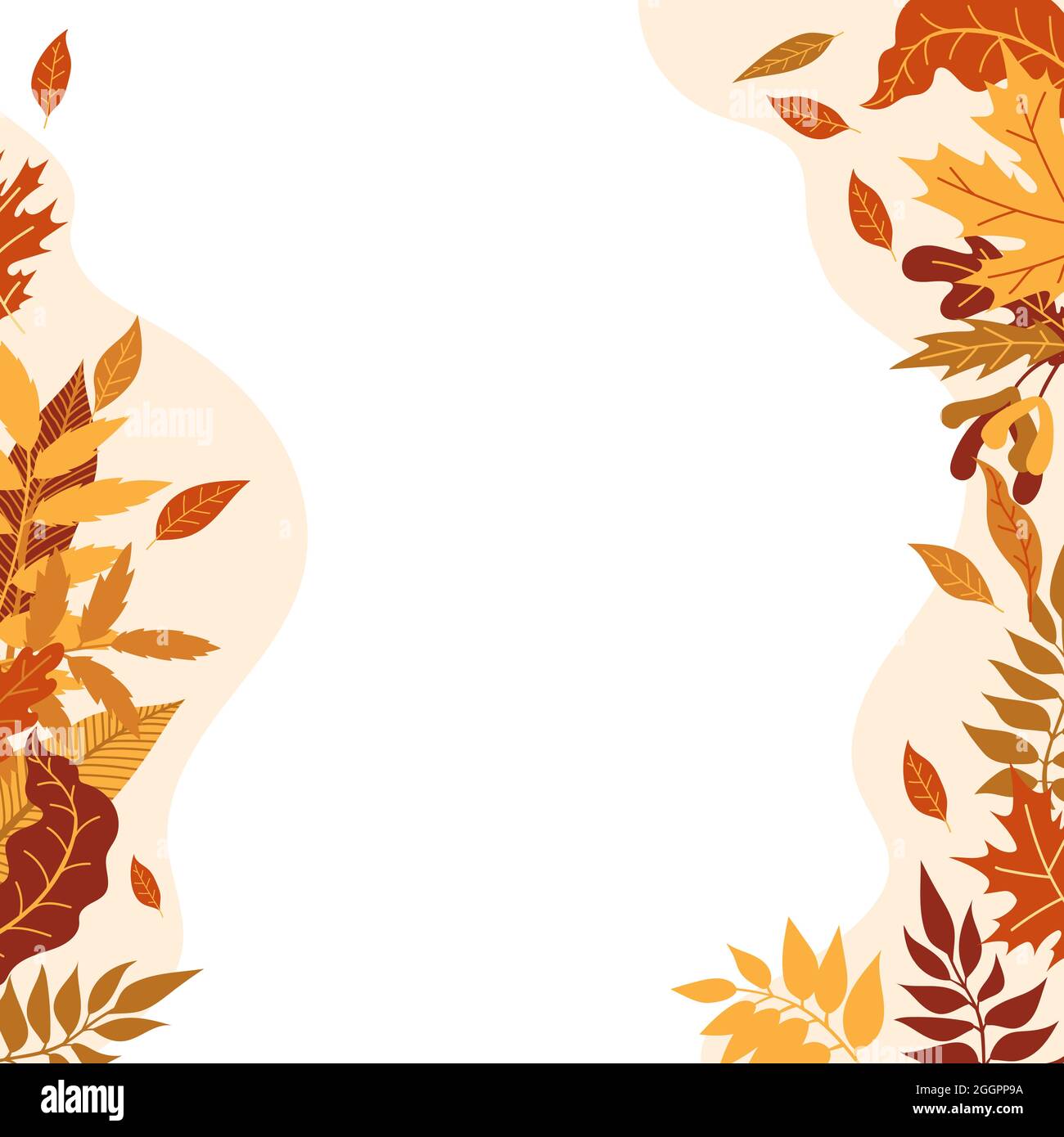 Orange autumn leaves vector illustration. Autumn Halloween frame with leaves, graphic icon or print isolated on white background Stock Vector