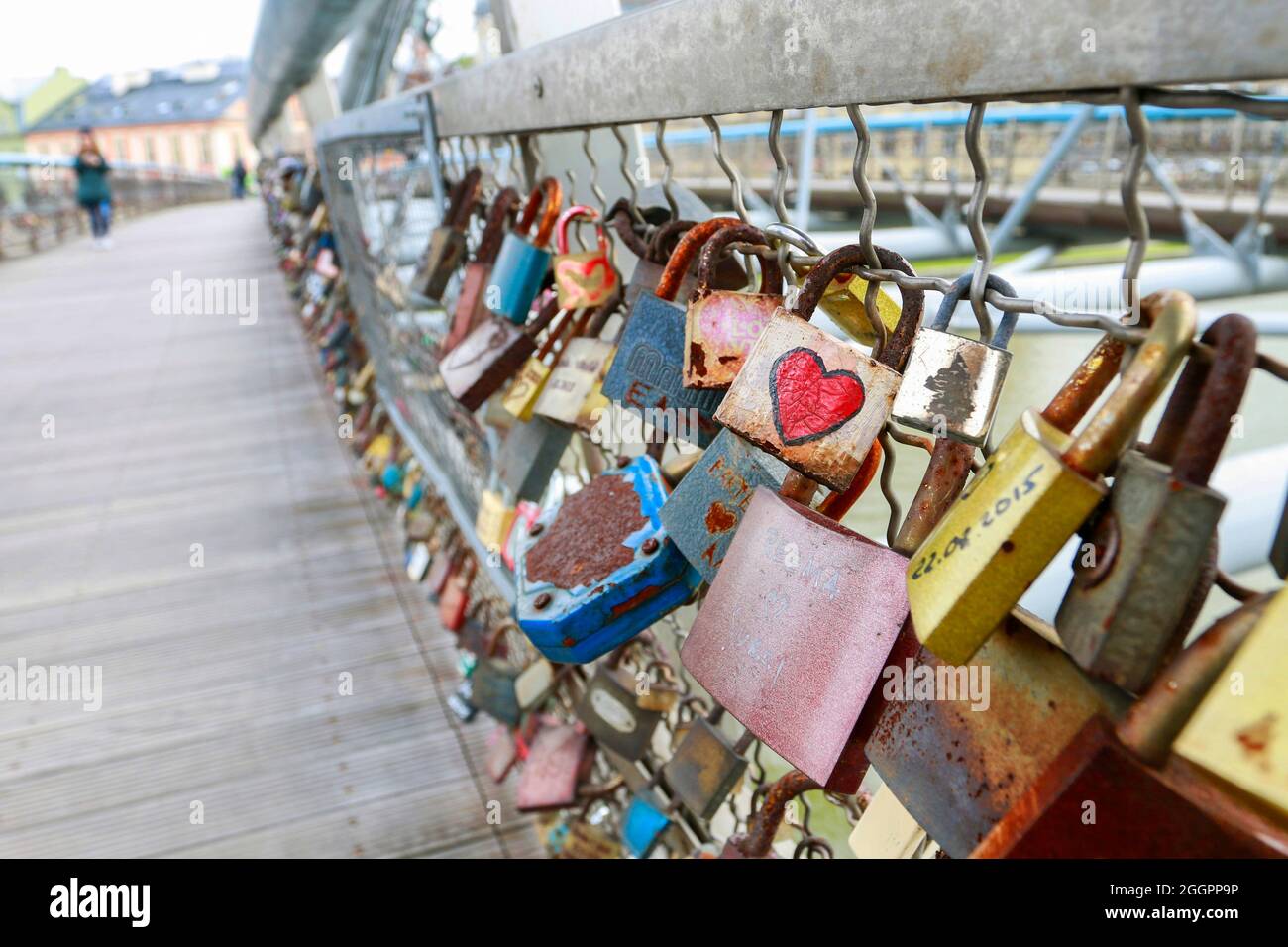The Kladka Bernatka bridge of love with love padlocks in Krakow, Poland Stock Photo Alamy