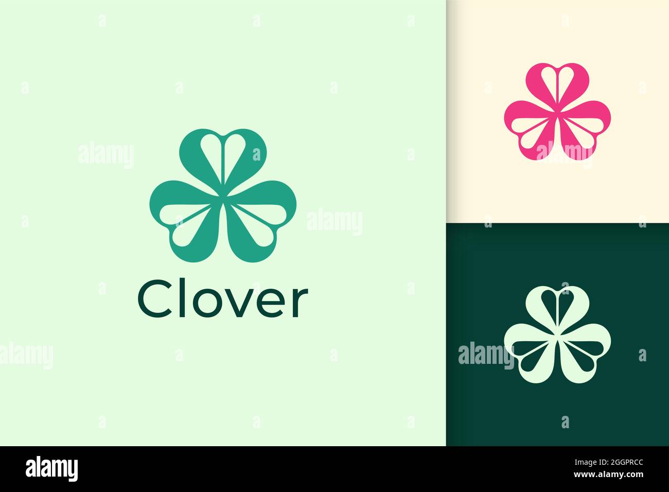 Clover logo with simple love shape represent lucky Stock Vector