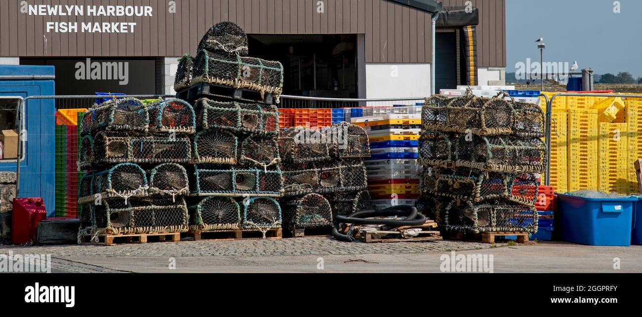 Newlyn, Cornwall, England, UK. 2021. Newlyn Harbour fish market the