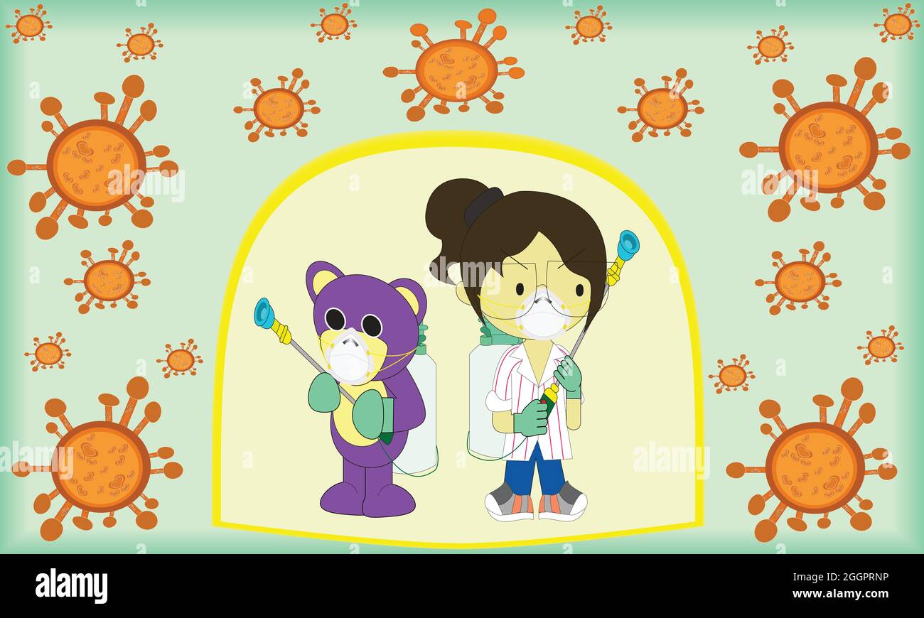 Mr.purple bear & friend help to prevent a corona virus together Stock Vector