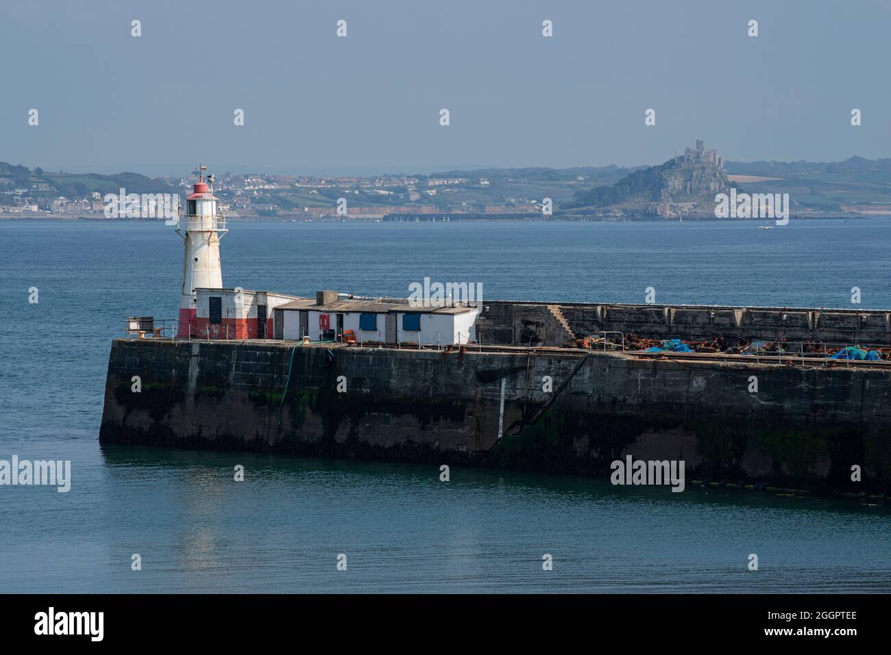Newlyn, Cornwall, England, UK. 2021. Entrance to Newlyn Harbour, the