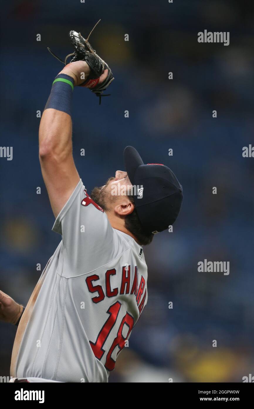 St. Petersburg, FL. USA; Boston Red Sox left fielder Kyle Schwarber (18)  catches a foul ball for the out during a major league baseball game against  Stock Photo - Alamy