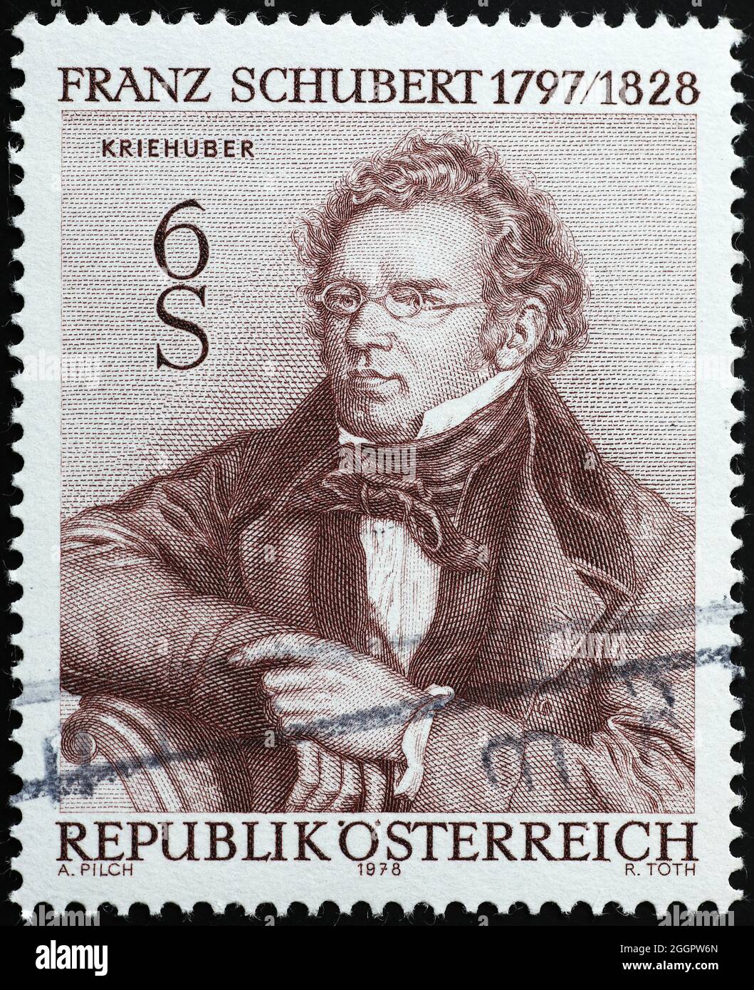 Franz Schubert portrait on postage stamp Stock Photo
