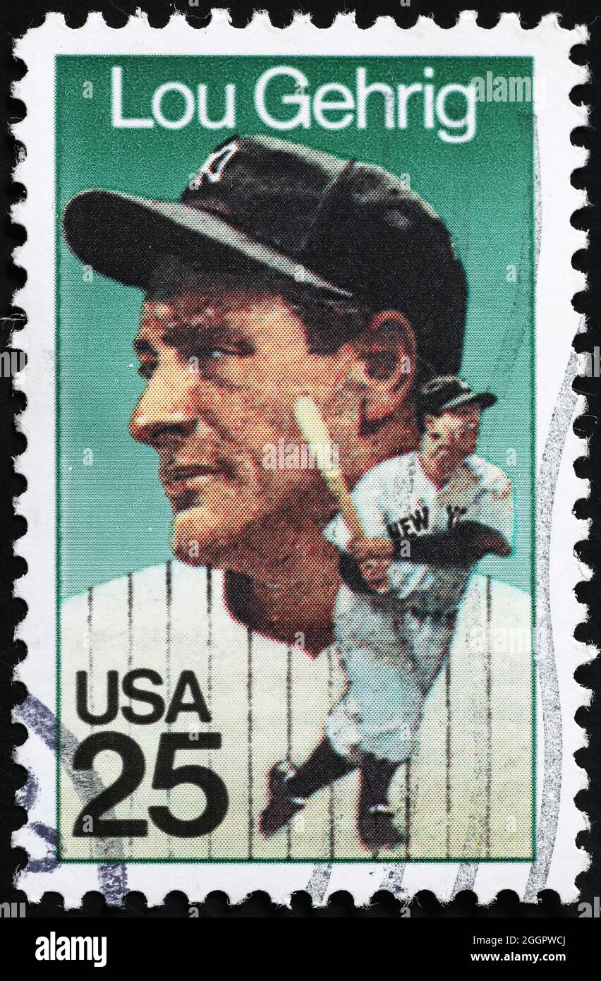 Lou Gehrig portrait on postage stamp Stock Photo