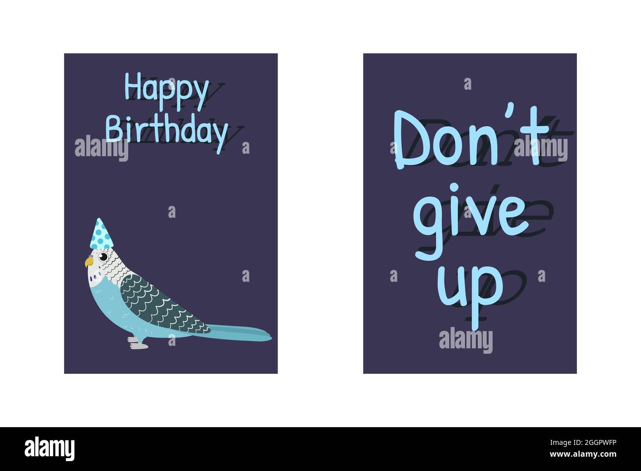 Birthday greeting cards with budgies parrot, Happy Birthday sign and funny  quote Don t give up. Funny cartoon illustration. Cute parrots character.  Kid nursery design Stock Vector Image & Art - Alamy