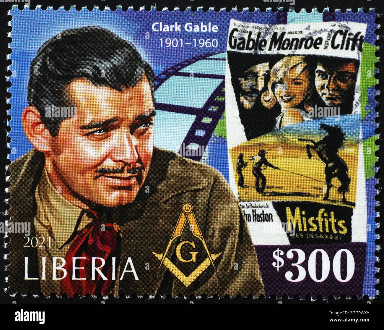 Poster of Misfits, movie with Clark Gable, on stamp Stock Photo