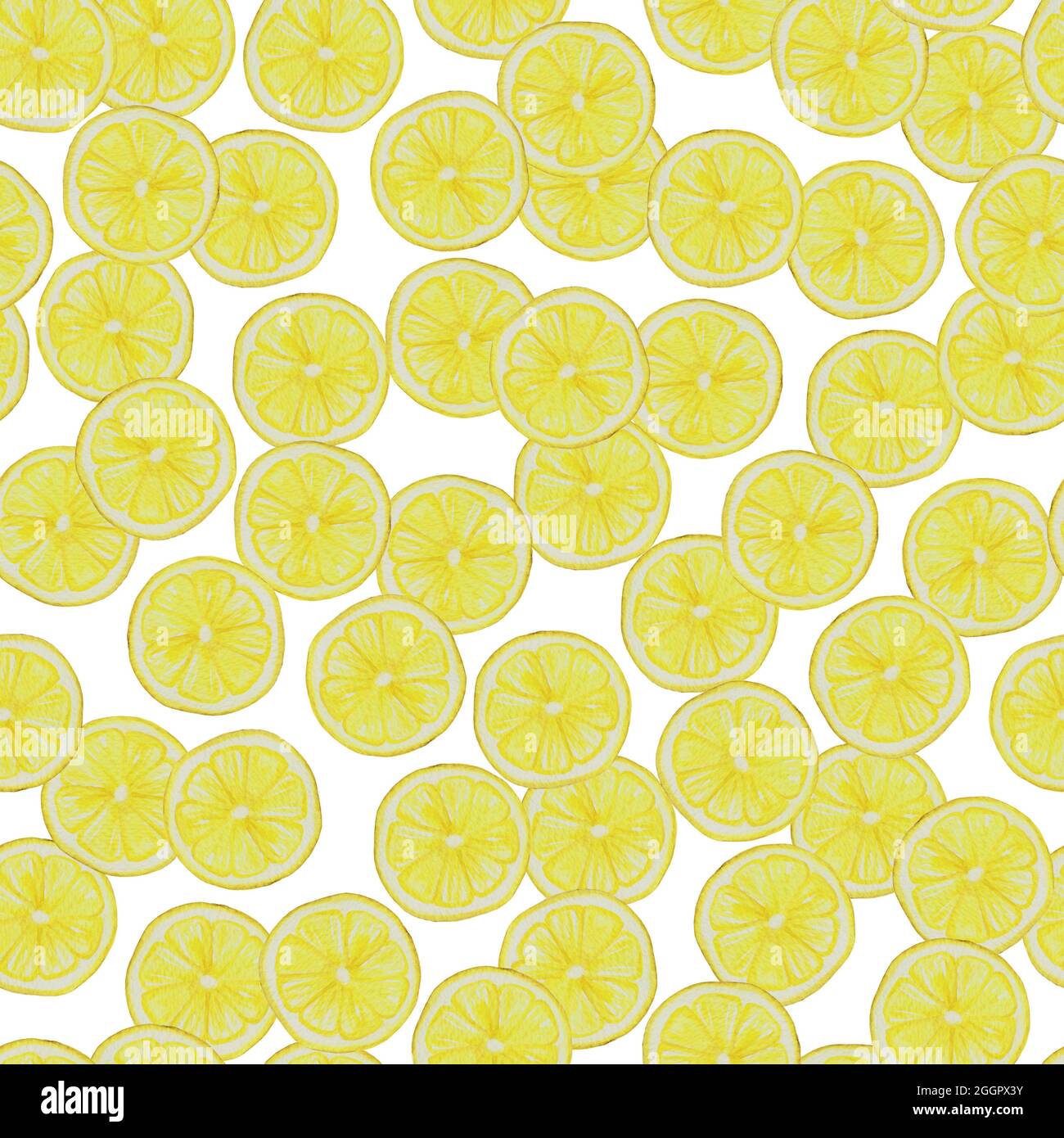 Hand drawn watercolor seamless pattern with lemon slices on a white ...