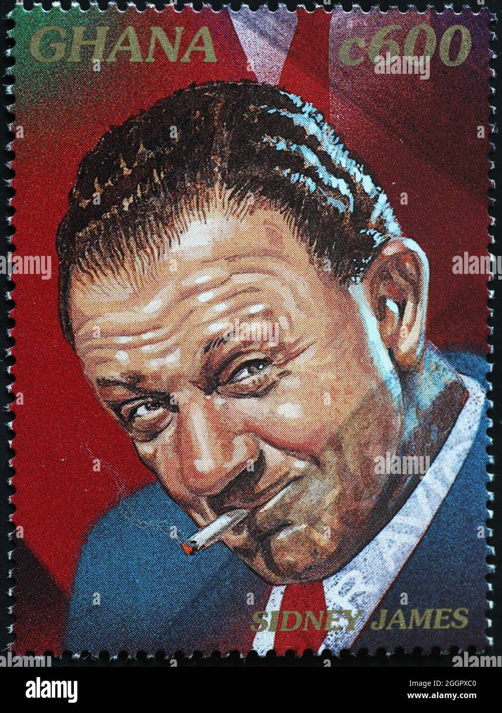 Sidney James portrait on postage stamp Stock Photo