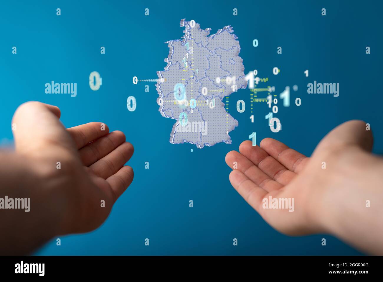 Person presenting a 3D render of the map of Germany Stock Photo - Alamy
