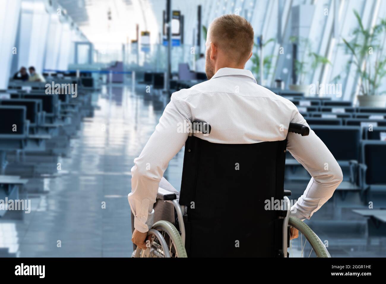 Disabled Adult People Travel In Wheelchair At Airport Stock Photo Alamy
