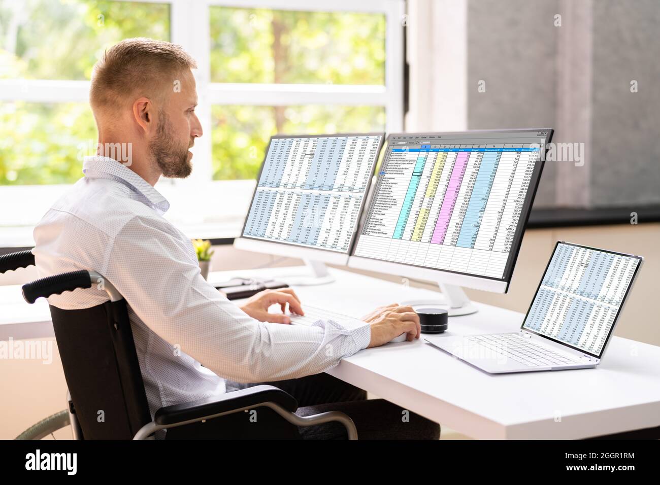 Accountant Managing Business Tax Using Spreadsheet On Computer Stock