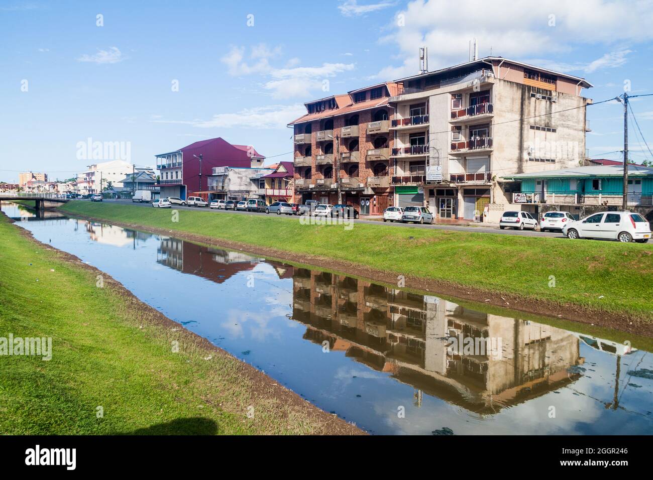CAYENNE, FRENCH GUIANA - AUGUST 1, 2015: Canal Laussat in the center of Cayenne, capital of French Guiana. Stock Photo