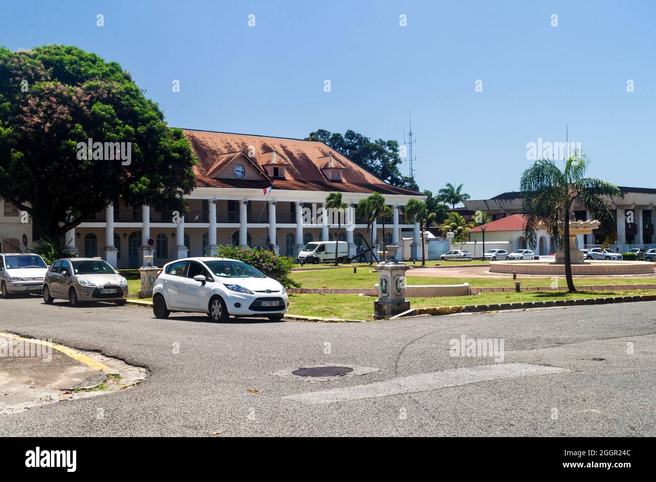 CAYENNE, FRENCH GUIANA - AUGUST 3, 2015: View of Place Leopold Heder square in Cayenne, capital of French Guiana. Stock Photo