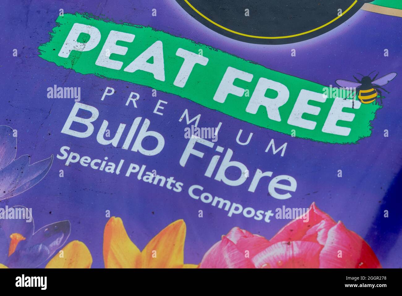 Peat-free compost, organic material for growing plants without depleting bogs which are important carbon sinks and help prevent climate change Stock Photo