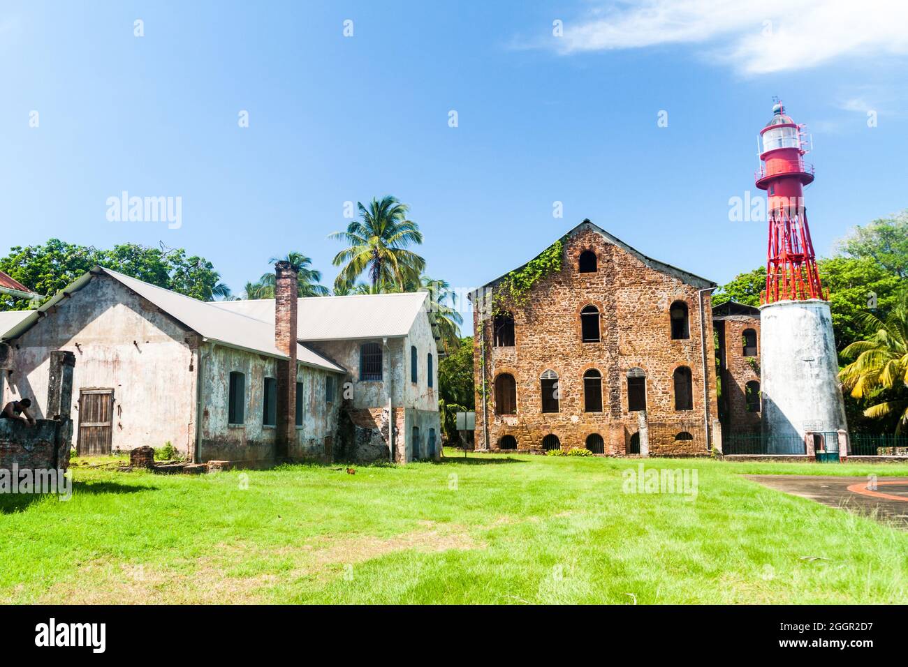 Buildings of former penal colony at Ile Royale, one of the islands of Iles du Salut (Islands of Salvation) in French Guiana Stock Photo