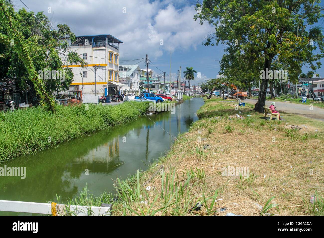 GUYANA AUGUST 10, 2015 View of a street and a canal in