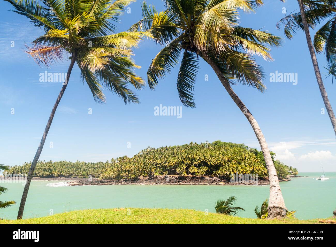 View of Ile Saint Joseph island from Ile Royale in archipelago of Iles du Salut (Islands of Salvation) in French Guiana Stock Photo