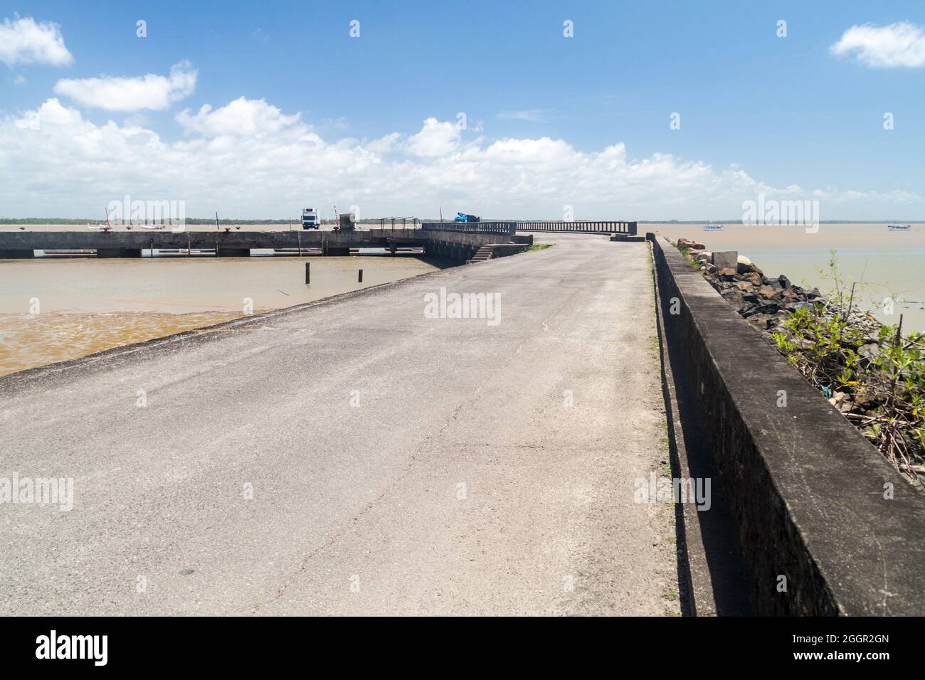 Pier in Cayenne, capital of French Guiana, during the low tide. Stock Photo