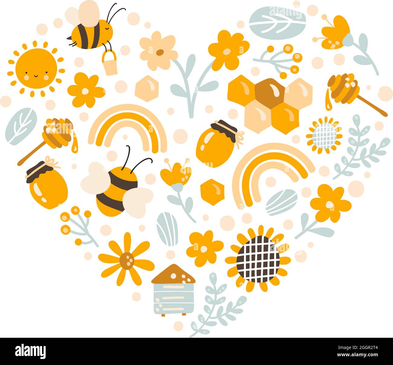 Kids colorful love vector hand drawn set of Honey cartoon doodle ...