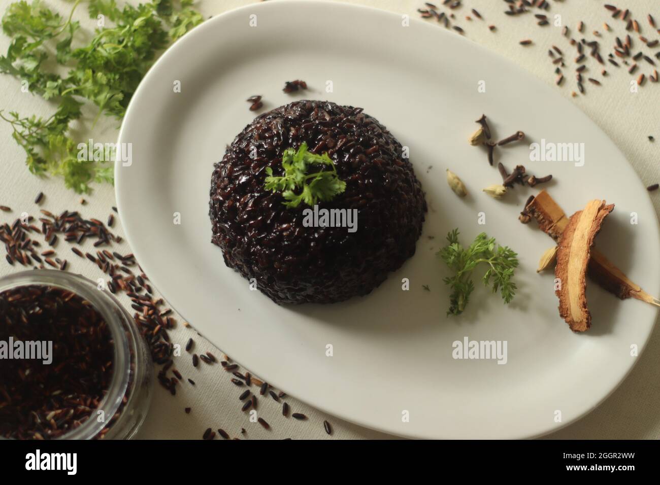 Black rice pulao. A one pot rice preparation with Black rice, ghee and