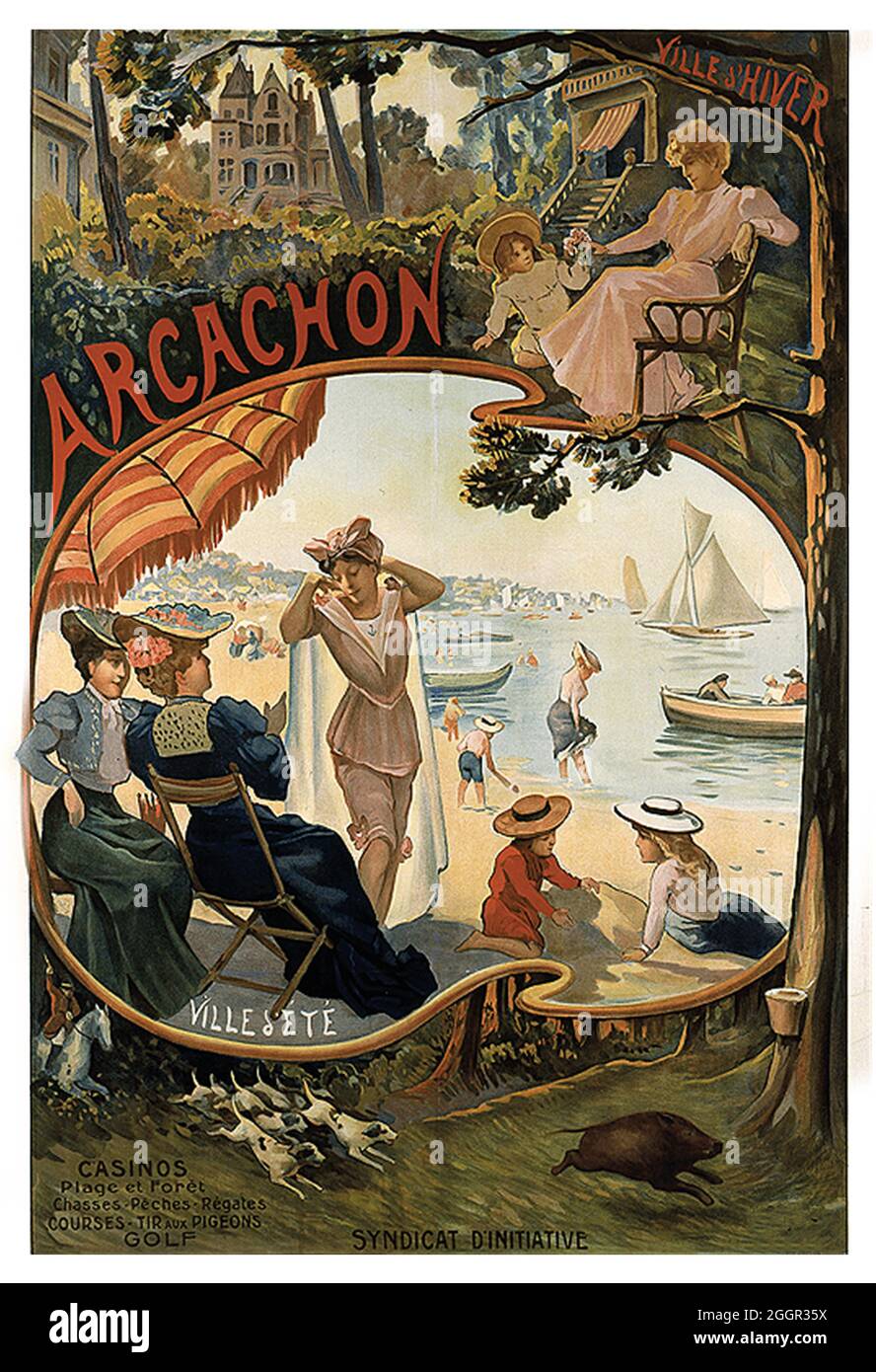 Click On Vintage French raiway poster - Arcachon, 1910s Stock Photo