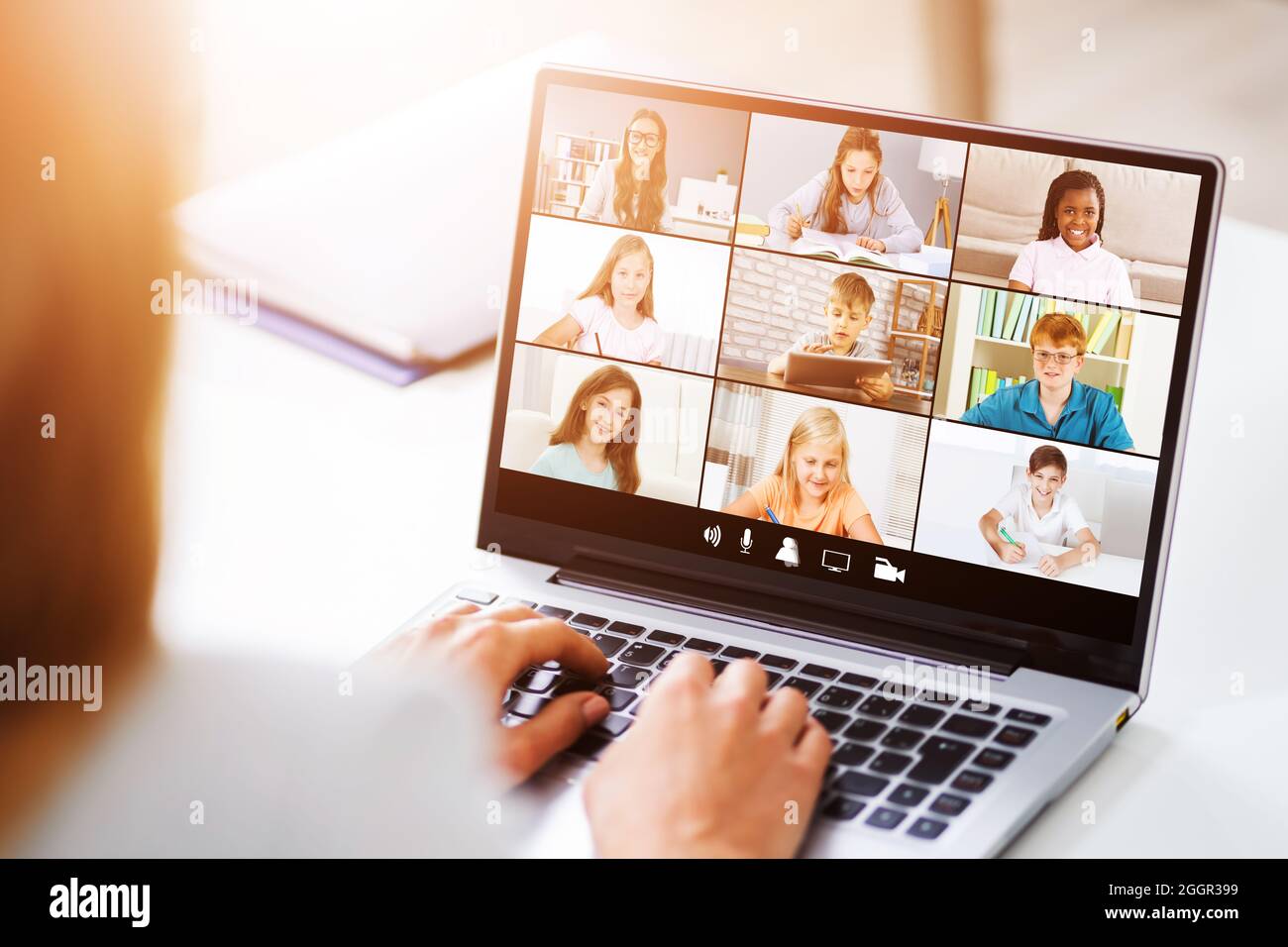 Online Distance Learning Conference Class On Laptop Stock Photo Alamy