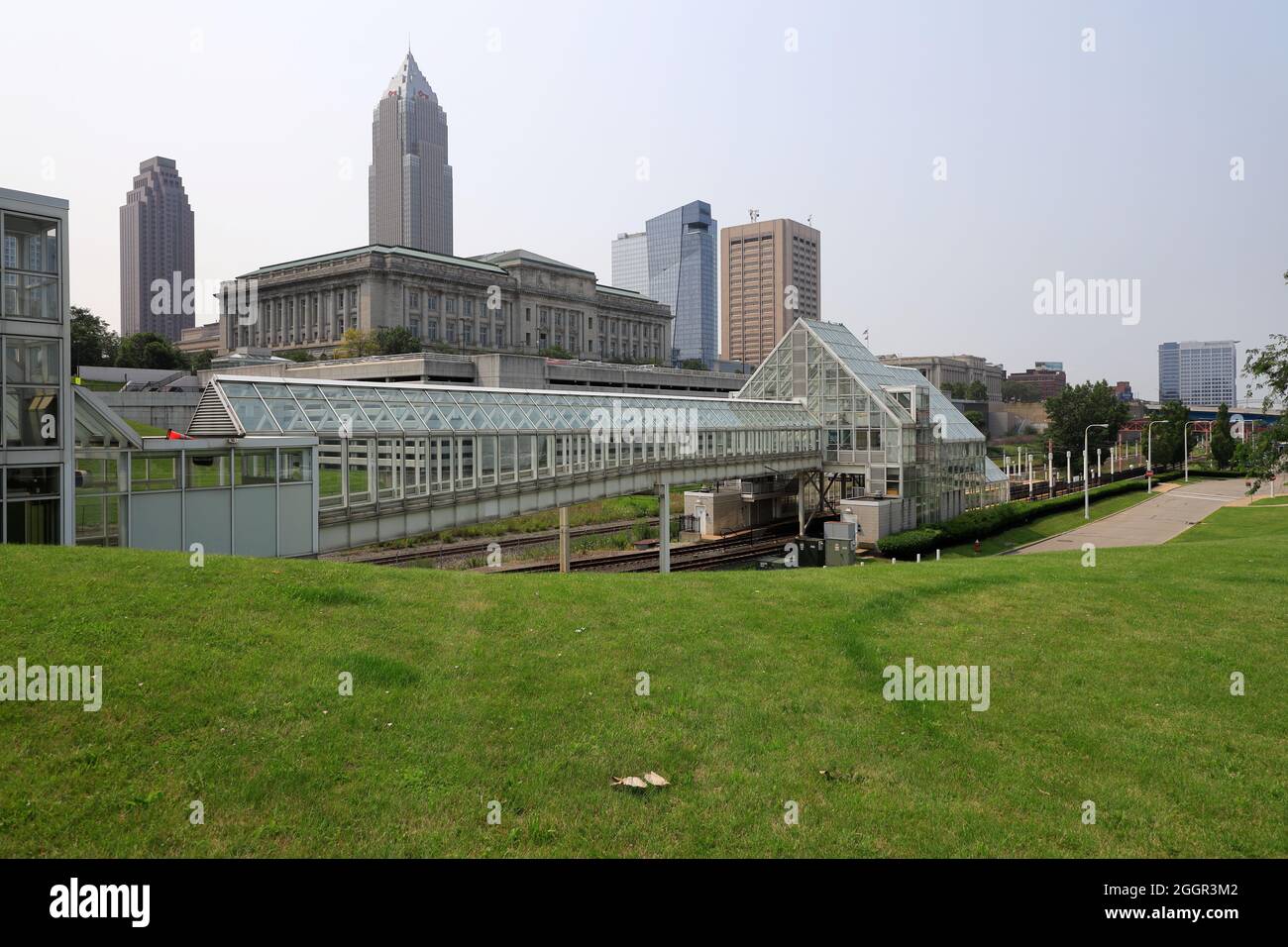 Downtown skyline with RTACleveland metro train station in foreground