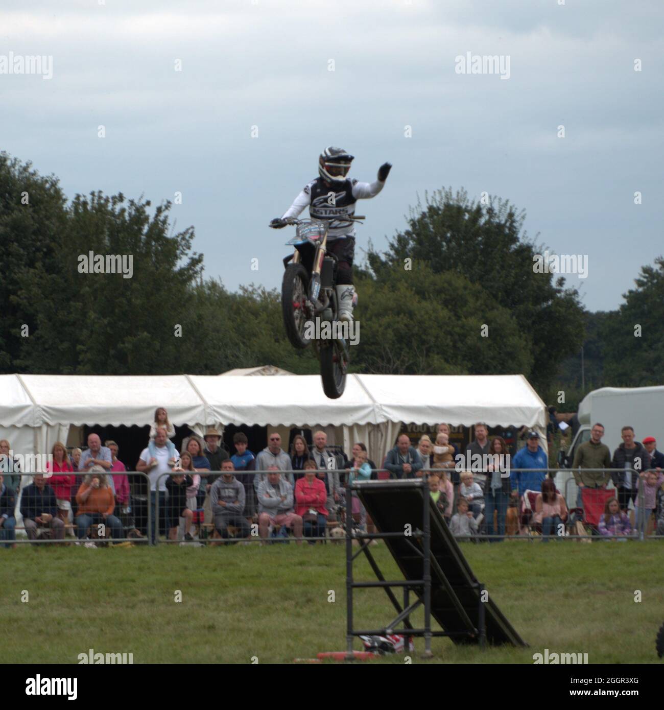 The stannage stunt team showing the crowd how to leap over a white van