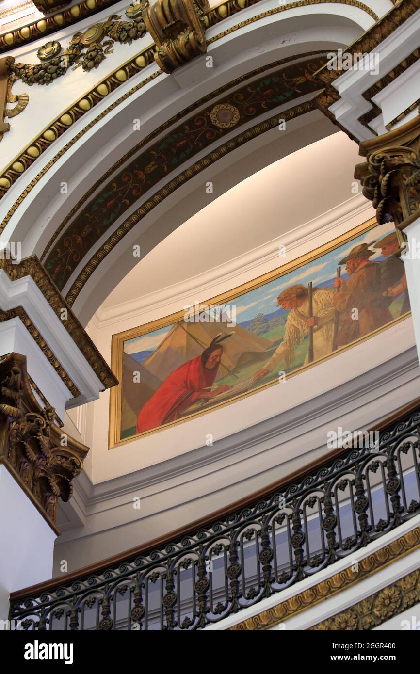 Murals decorating the rotunda of Heinen's Grocery Store the former Cleveland Trust Company Building in downtown Cleveland.Ohio.USA Stock Photo