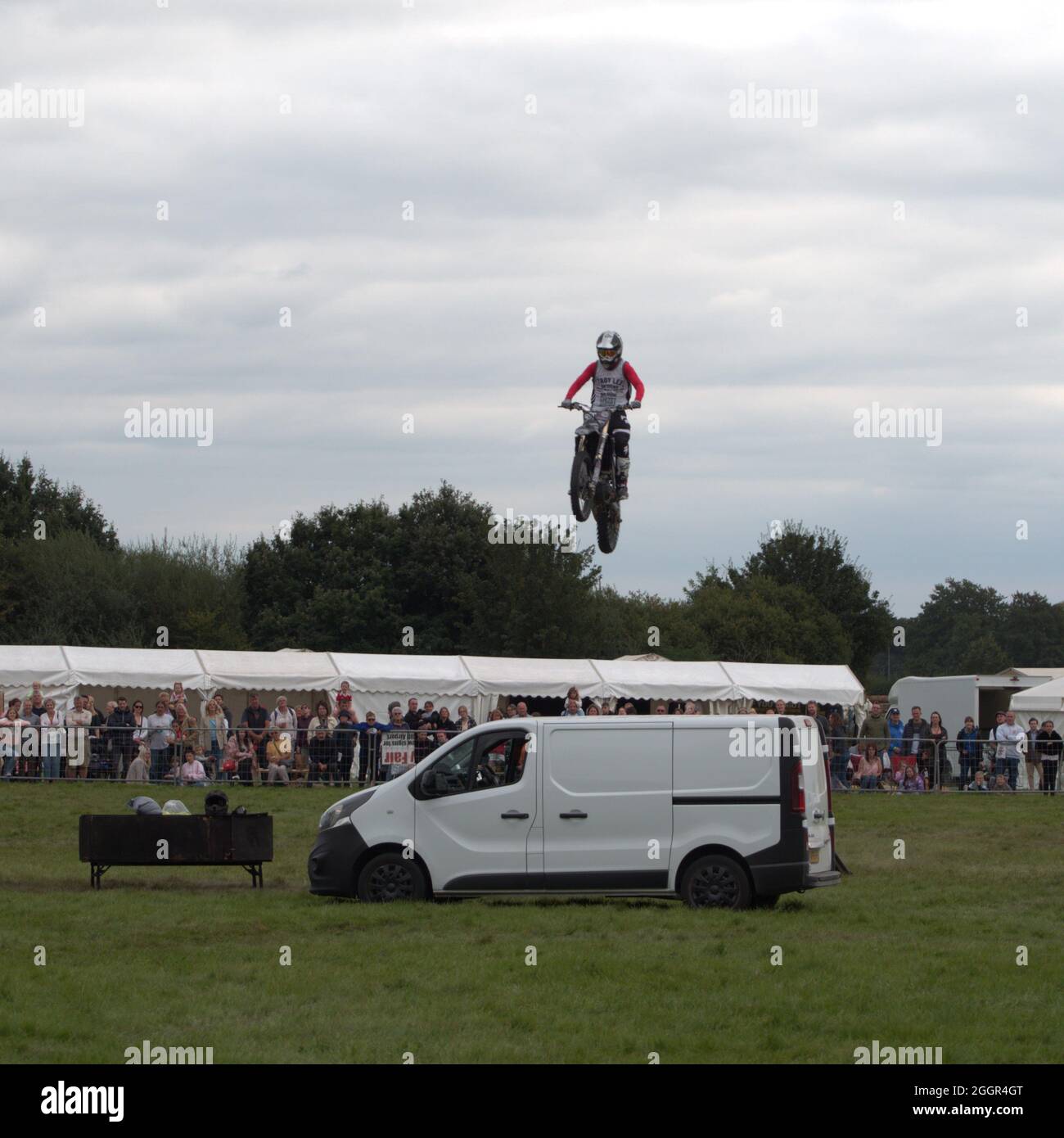 The Stannage Stunt Team Showing the crowd how to leap over a white van