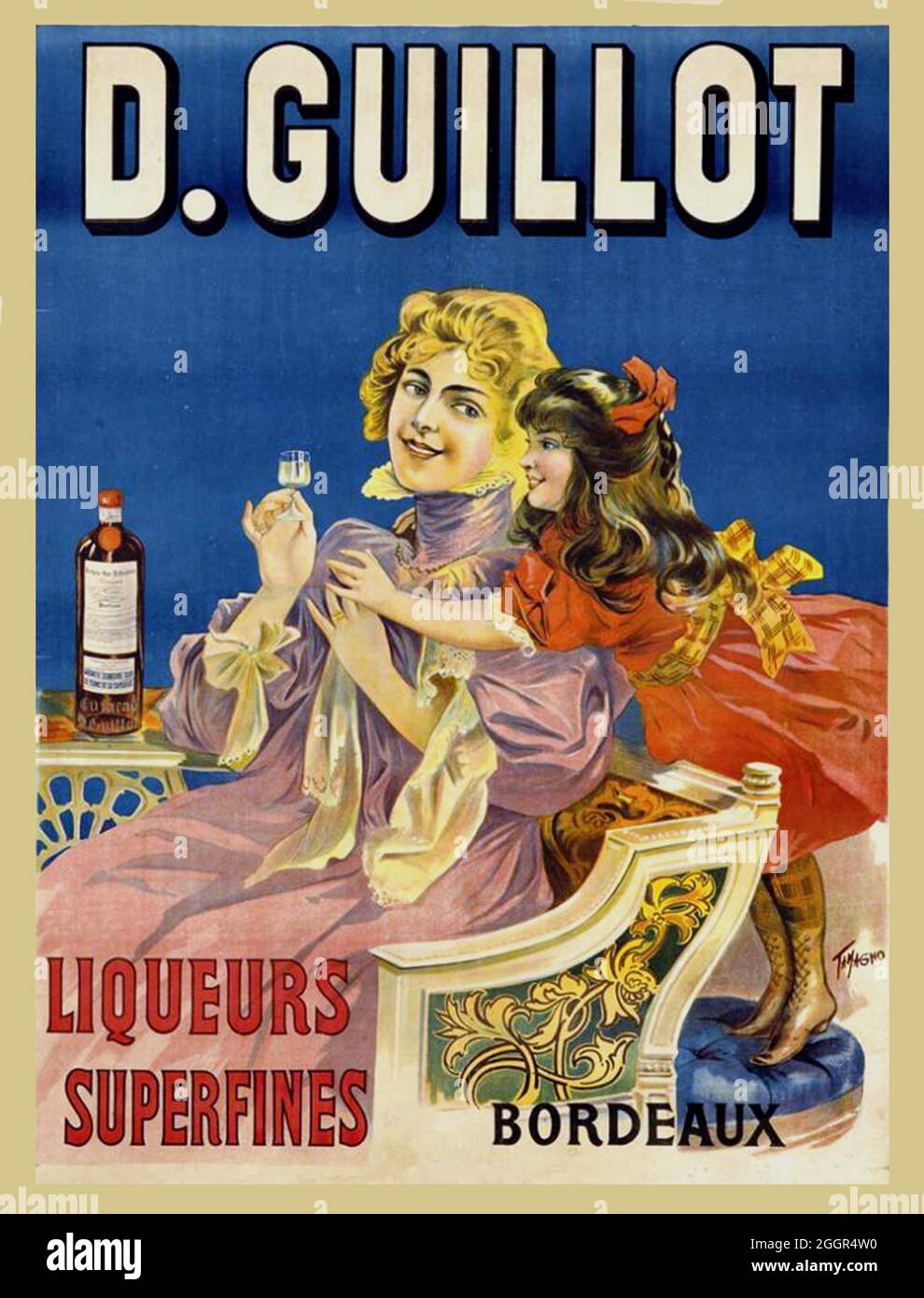 Click On Vintage French alcohol poster - 'D. Guillot - Superfine Licquers' Stock Photo