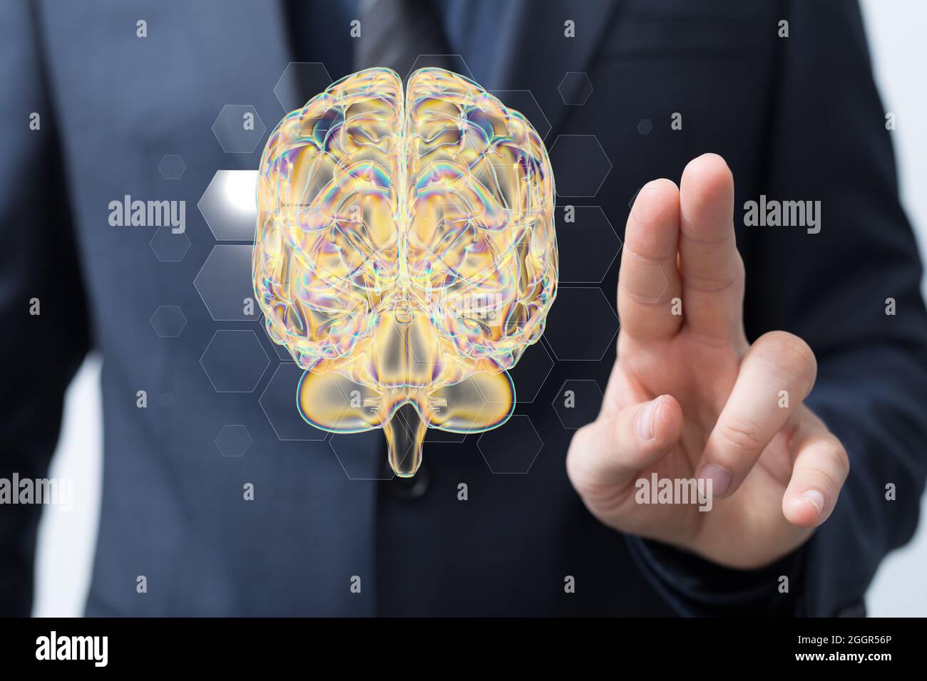 Brain. Digital brain. 3D Science and Technology concept. Neural network. IQ testing, artificial Stock Photo